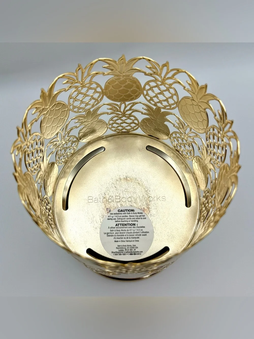Bath & Body Works-Pineapple Pedestal Candle Holder-3 Wick-Gold-EUC - Picture 4 of 8